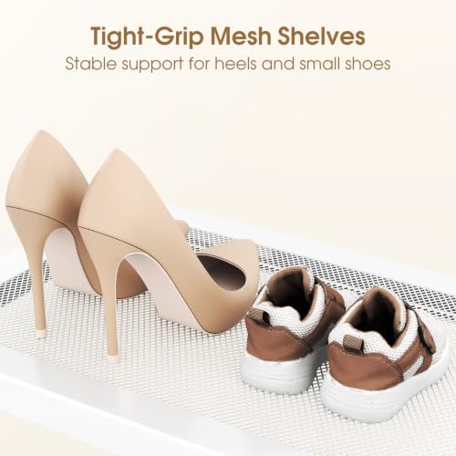 SAYZH 2-Tier Expandable Shoe Rack for Closet, Adjustable Metal Shoe Organizer with Sturdy Mesh Shelves for Boots & Heels, Stackable Shoe Storage for Entryway, Garage, Small Spaces (White, 2-Tier) - Image 6