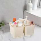 Plastic Portable Shower Caddy Basket with Handle, 3 Compartments, Beige - Image 2