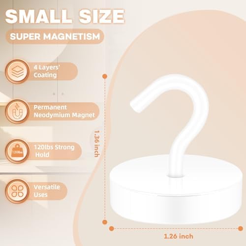 Neosmuk Magnetic Hooks Steel Tube Design for Cruise,130lb+ White,10 Pack - Image 4