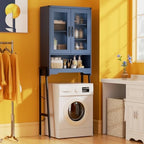 Over The Toilet Storage Cabinet with Tempered Glass Doors and Adjustable Shelf, Bathroom Organizer with Metal Stand Space Saver Over Toilet , Modern Toilet Rack for Bathroom, Restroom, Laundry, Blue - Image 3
