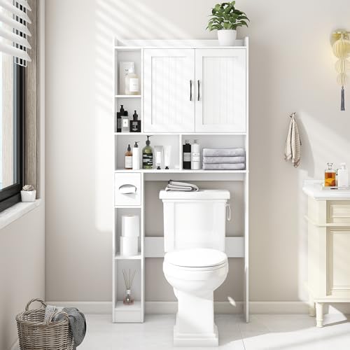 Vabches Farmhouse Over The Toilet Storage Cabinet with Barn Door, White by Vabches