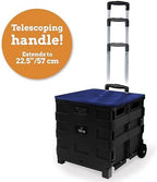 Inspired Living Collapsible Ultra-Slim Pack-N-Roll,2 Wheel Utility Cart w/Lid Used as Seat up to 250 Lbs, Telescopic Handle - Super Strong, for Home, Garden, Shopping, Office, School use, Large, Blue - Image 4