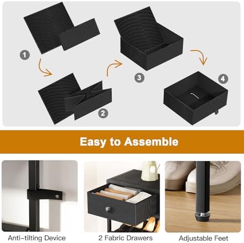 5 Tier Shoe Rack with Drawers, Metal & Wood Shelf Black - Image 5