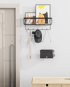 Key Holder Wall Mount Adhesive- Key and Mail Holder for Wall with 5 Hooks, Wall Mounted Mail Organizer and Key Rack, Modern Basket Key Hanger for Entryway, Home, Living Room Wall Decor, Black - Image 2