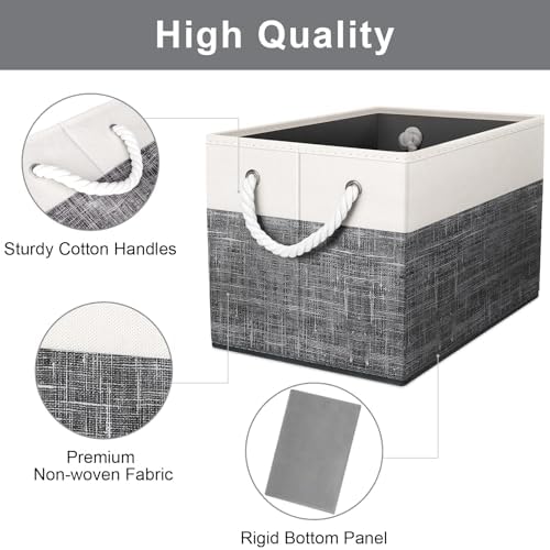 Fab totes Storage Bins 6-Pack, Foldable Storage Baskets for Organizing Toys, Books, Shelves, Closet, Large Storage Box with Rope Handles, Sturdy Organizer Bins, White & Black - Image 3