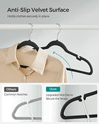 SONGMICS Velvet Hangers 10 Pack, Non-Slip Clothes Hangers, Space-Saving | Suit Hangers with Shoulder Notches, Pants Bar, 360° Swivel Hook, for Closet, Ink Black, BREANNA Collection UCRF029B01 - Image 3