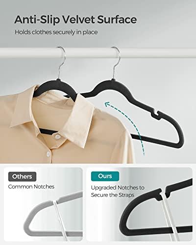 SONGMICS Velvet Hangers 50 Pack, Non-Slip Clothes Hangers, Space-Saving | Suit Hangers with Shoulder Notches, Pants Bar, 360° Swivel Hook, for Closet, Ink Black, BREANNA Collection UCRF029B05 - Image 3