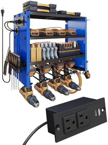 Power Tool Organizer Wall Mount with Power Strip, 4 Layers by DIOOSN