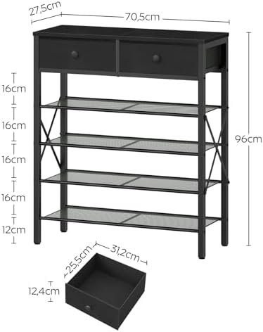 YATINEY 5 Tier Shoe Rack, Large Capacity Shoe Storage Organizer, Metal Shoe Shelf with Drawer and Wooden Top, for 20 Pairs of Shoes, for Entryway, Closet, Black SS25BB - Image 3