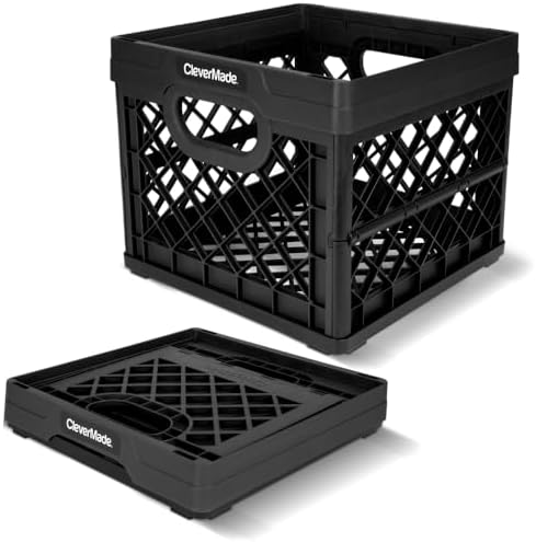 CleverMade Collapsible Milk Crate, 25L Storage Crate, Holds 50 lb, Obsidian (Pack of 6) by CleverMade