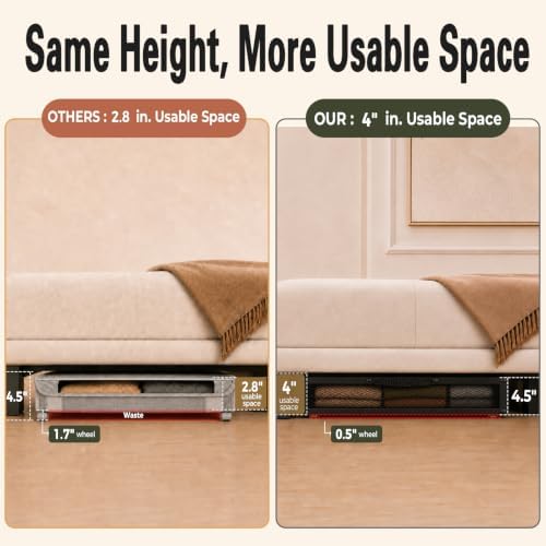 Fokyfok 2 Pack Under Bed Storage with Wheels 4.5 inch Height | Metal Frame,Lid,Rolling Slim Under Bed Drawers for Shoes,Clothes,Shallow Underbed Storage,Under Couch Storage,Black - Image 3