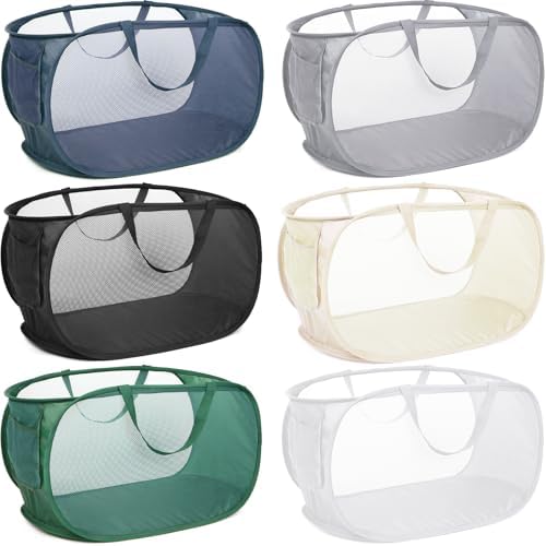 6 Pcs Durable Collapsible Laundry Baskets, Foldable Laundry Basket Large Opening, Pop Up Laundry Hamper with Pocket, Clothes Hamper with Handles for Laundry, Bathroom, Kids Room, Dorm or Trave by Bemkoo