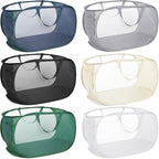 6 Pcs Durable Collapsible Laundry Baskets, Foldable Laundry Basket Large Opening, Pop Up Laundry Hamper with Pocket, Clothes Hamper with Handles for Laundry, Bathroom, Kids Room, Dorm or Trave by Bemkoo