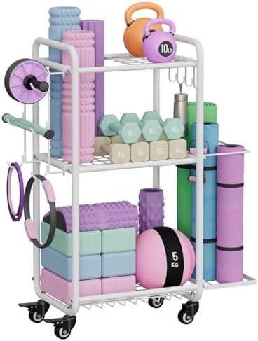 Multi-Functional Home Gym Storage Rack with Wheels and Hooks by Jusgym