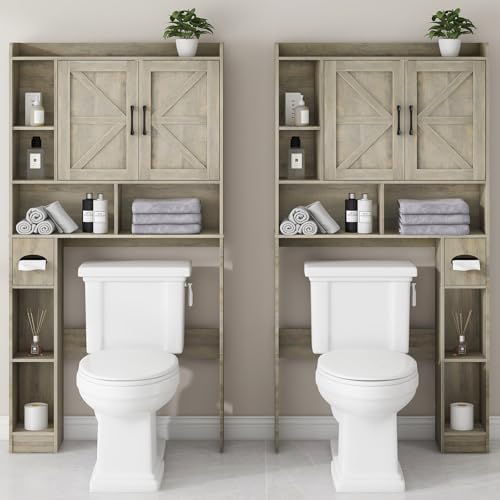 Vabches Over The Toilet Storage Cabinet with 2 Barn Doors, Grey - Image 5