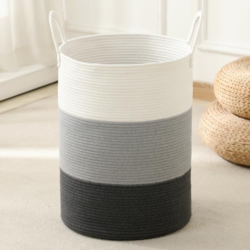 Laundry Basket Hamper Tall Rope Storage Woven for Blanket toys Dirty Clothes in Living Room Bathroom Bedroom (Gradient Grey, 100L/26.4Gal) by AMTOTAM