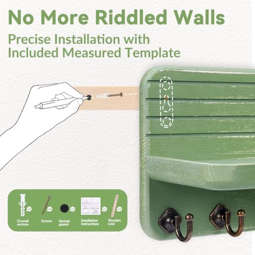 Key Holder for Wall, Mail Organizer Wall Mount with 6 Hooks Wooden Hanging Key Rack for Home Decor, Hallway, Entryway (Dark Green) - Image 4