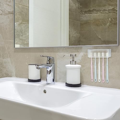 5 Slots Wall Mount Toothbrush Holder with Cover, Self Adhesive Toothbrush Storage Organizer for Shower, Toothbrush Hanger for Bathroom, Medicine Cabinet, Dorm (Frosted) - Image 5