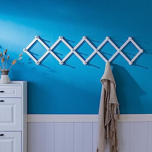SKOLOO Accordion Wall Hanger with 16 Hooks, Modern Expandable Coat Rack Hat Rack for Wall, Solid Wooden, White - Image 2