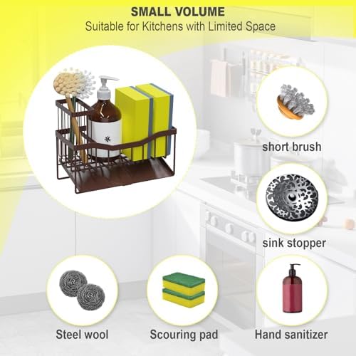 Fssvcd Maifan Sink Caddy Sponge Holder for Kitchen with Brush Holder and Stainless Steel Self Drain Tray, Rustproof Kitchen Sink Organizer for Sponge, Soap Dispenser Storage Accessories - Image 2