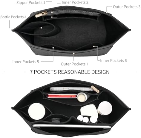 LOUKAYCCI Felt Purse Organizer Insert for Longchamp Le Pliage M Handbag Insert (Medium, Black) - Image 6