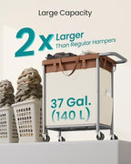 SONGMICS Laundry Basket with Wheels, 2-Section, 37.0 Gallons (140 L) - Image 3