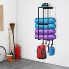 Camping Chair Wall Storage for Garage, Metal Camping Chair Storage Rack Wall Holder, Floating Shelf, 4 Hooks, Stainless Steel, Beach Chair Rack, Umbrella Holder, Garage Chair Organizer, Matte Black - Image 4