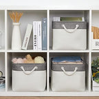 Bidtakay White Baskets with Cotton Rope Handles Decorative Storage Bins [3-pack] Fabric Bins for Organization Linen Closet Shelf Storage Baskets for Clothes Toys Towels 15 X 11 X 9.5 Inches - Image 2