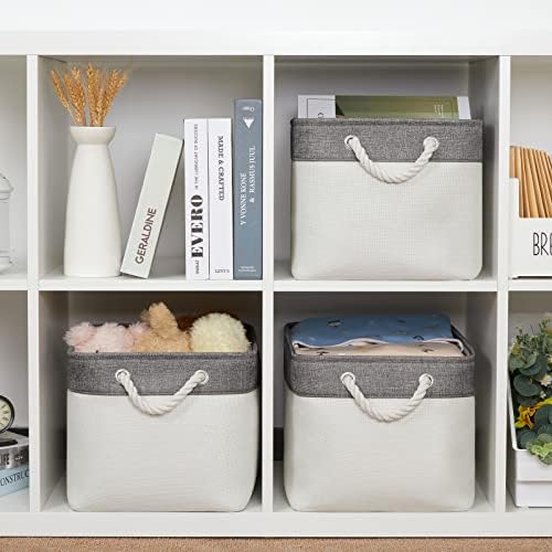 Bidtakay White Baskets with Cotton Rope Handles Decorative Storage Bins [3-pack] Fabric Bins for Organization Linen Closet Shelf Storage Baskets for Clothes Toys Towels 15 X 11 X 9.5 Inches - Image 2