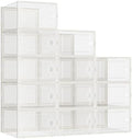 Kuject 12 Pack Large Shoe Boxes, Clear Stackable Containers with Lids,White by Kuject