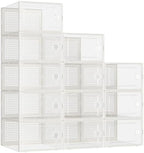 Kuject 12 Pack Large Shoe Boxes, Clear Stackable Containers with Lids,White by Kuject