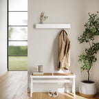 Kazai. Wall-Mounted Coat Rack 'Toke' - Modern Design Coat Rack with Hidden Wall Hooks - Solid Wood Veneer Panel Coat Hanger - White - Image 6