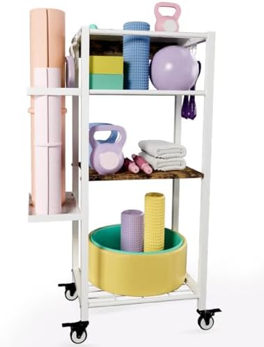 Yoga Mat Storage Rack with Wheels, 3 Tier Home Gym Workout Equipment Organizer for Dumbbells, Kettlebells, Foam Rollers by Ardier