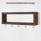 Lwenki Wall Shelf with Hooks - Decorative Key and Wallet Holder for Wall Holds Sunglasses, Leashes, Scarves and Lanyards - 15.7" x 5.1" x 2.9" Entryway Organizer Made of Paulownia Wood (Brown) - Image 3