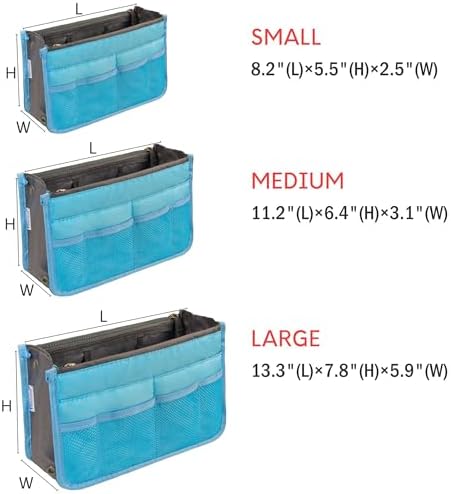 Vercord Purse Organizer Insert for Handbags Bag Organizers Inside Tote Pocketbook Women Nurse Nylon 13 Pockets Blue Medium - Image 3