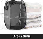 TECHMILLY Collapsible Mesh Pop Up Laundry Hamper with Sturdy Handles and Side Pocket - Portable Foldable Clothes Baskets for Dorm, Bathroom & Travel Storage (with Drawstring, Black, 3 Packs) - Image 3
