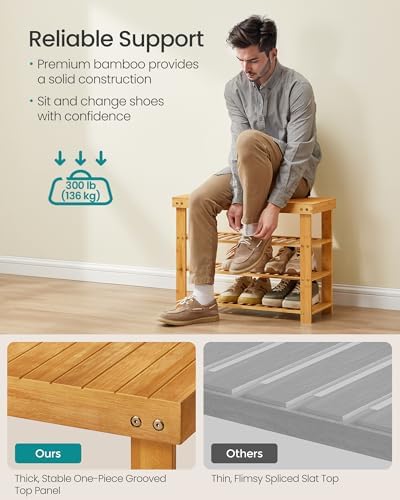 SONGMICS Shoe Rack Bench, 4 Tier Bamboo, 11.3 x 27.6 x 20.5 Inches - Image 4