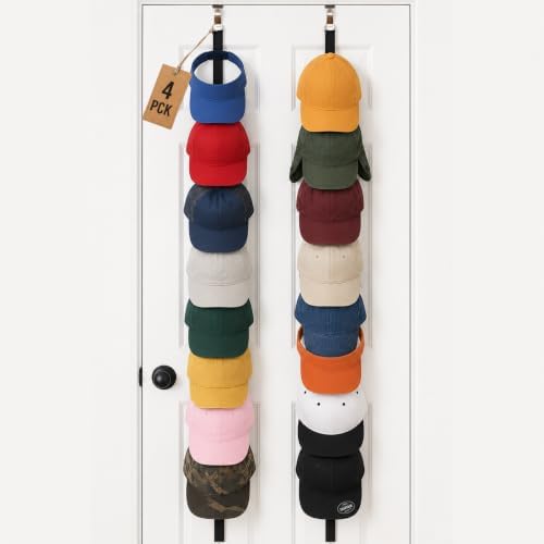 Jokari Over-the-Door Hat Rack Organizer 4 Pack - Holds Up to 32 Baseball by Jokari