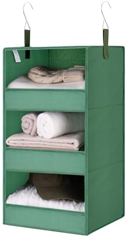 GRANNY SAYS 3-Shelf Hanging Closet Organizer, Foldable Storage, Dark Green | 33 lb Capacity, No-Sag Support, Keeps Clothes Neat, Folds Flat, Fits RV, Dorm & Small Closets by GRANNYSAYS