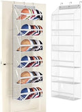AOODA Clear Over the Door Hat Racks for Baseball Caps, Large Holds up to 72 Caps Hat Storage Organizer for Closet Wall, Deep Pockets Hanging Snapback Holder Shelves with 3 Hooks, White by AOODA