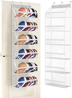 AOODA Clear Over the Door Hat Racks for Baseball Caps, Large Holds up to 72 Caps Hat Storage Organizer for Closet Wall, Deep Pockets Hanging Snapback Holder Shelves with 3 Hooks, White by AOODA