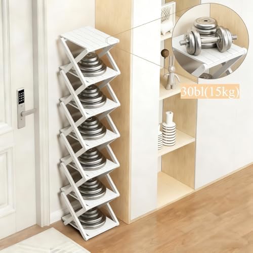 Bamboo Shoe Rack - No Assembly Required, Tall Narrow Foldable Shoe Organizer, Space-Saving Multifunctional Shelf for Entryways, Corners, Bedrooms, Balconies, 7 Layer White (Reinforced And Thickened ) - Image 5