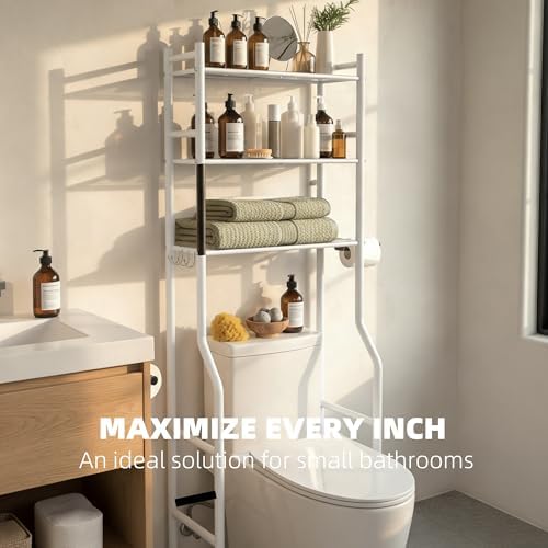GloTika 3-Tier Over Toilet Storage, Anti-Tilt, 64" H, White - Image 4