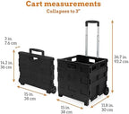 Inspired Living Ultra-Slim Rolling Collapsible Storage Pack-N-Roll Utility-carts, with Telescopic Handle, for Home, Garden, Shopping, Office, School use, Medium, Black - Image 2