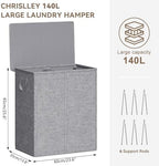 Chrislley Double Laundry Hamper with Lid, 140L Laundry Basket 2 Section - Image 2