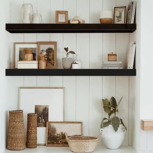 QEEIG Floating Shelves for Wall 35.4" Long - Wall Mounted Shelf Bathroom Kitchen Living Room Bedroom Farmhouse Home Decor Display Bookshelf Large 35.4 x 9.3 inch Set of 2, Black (008-90B) - Image 6
