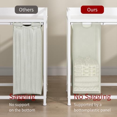 Herture Laundry Hamper with Shelf, Laundry Basket 5 Section, Laundry Sorter with Pull-Out Removable Large 5 Color Bags and Movable Wheels, Metal Frame, 5 x 15.87 Gallons (60L), White PF08XLE - Image 4