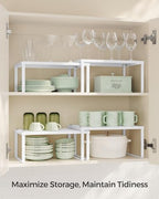 SONGMICS Set of 2 Metal Spice Racks, Stackable Expandable Shelf Risers - Image 4