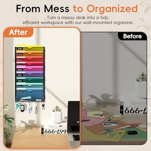 10-Tier Wall File Organizer with Hook, Hanging File Organizer Black - Image 6