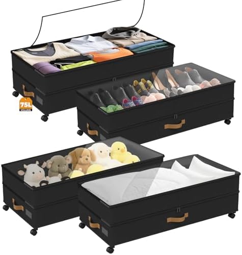 75L 4 Pack Adjustable Under Bed Storage with Wheels by Unknown